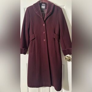 ROTHSCHILD 16 Old Money Burgundy Wool Over Coat Velvet Collar Back Belt Classic